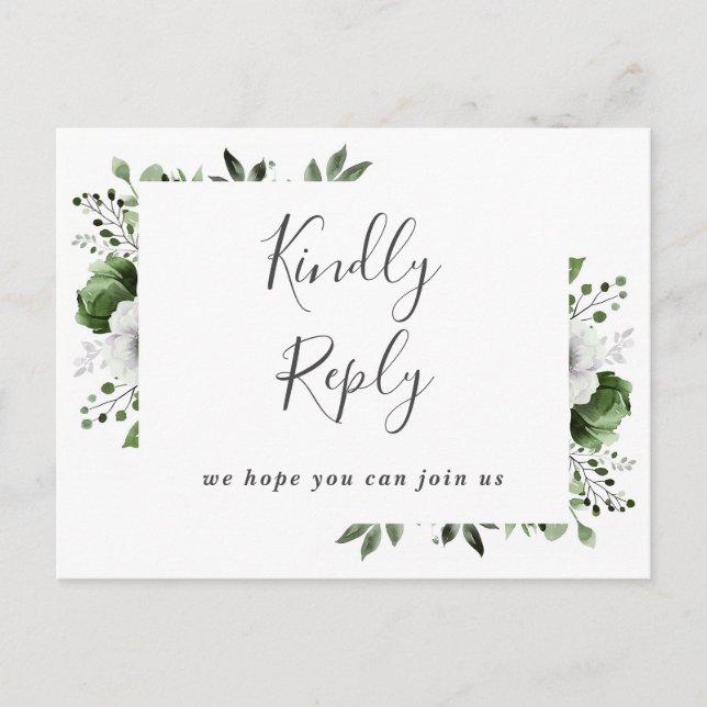 Postal De Invitación Solicitud de canción floral verde oliva RSVP Postc (Anverso)