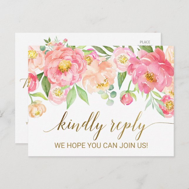 Postal De Invitación Solicitud de canción Peach and Pink Peony Flowers  (Anverso / Reverso)