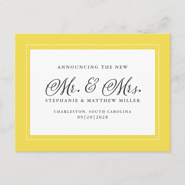 Postal De Invitación Solo Elopement casado blanco amarillo elegante de  (Anverso)