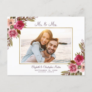 Postal De Invitación Solo Elopement casado foto morado floral elegante