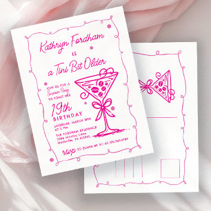 Postal De Invitación SORPRESA FIESTA 19 cumpleaños Doodle rosa Martini