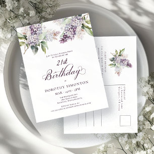 Postal De Invitación SORPRESA FIESTA 21 cumpleaños Morado Lilac Floral
