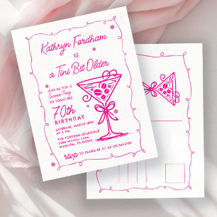 Postal De Invitación SORPRESA FIESTA 70 cumpleaños Doodle rosa Martini