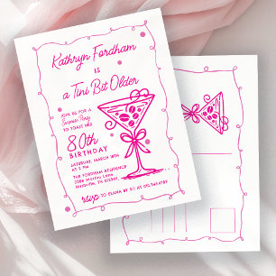 Postal De Invitación SORPRESA FIESTA 80 cumpleaños Doodle rosa Martini