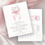 Postal De Invitación SORPRESA FIESTA 80th Birthday Bow Wildflower<br><div class="desc">Una coqueta de color rosa femenino está decorada con flores silvestres rosadas y violetas.</div>