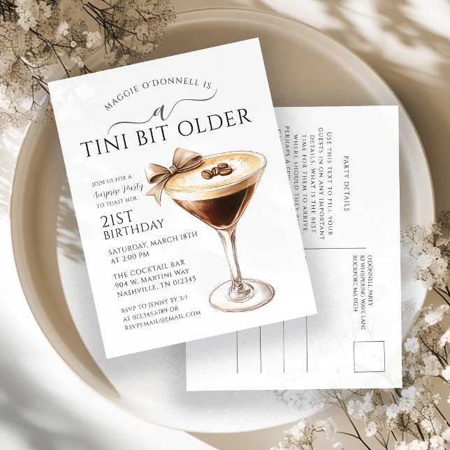 Postal De Invitación SORPRESA FIESTA Tini bit mayor Martini 21st (Subido por el creador)