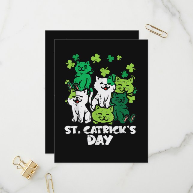 Postal De Invitación St Patricks Catricks Day Cats Saint Pattys (Anverso/Reverso In Situ)