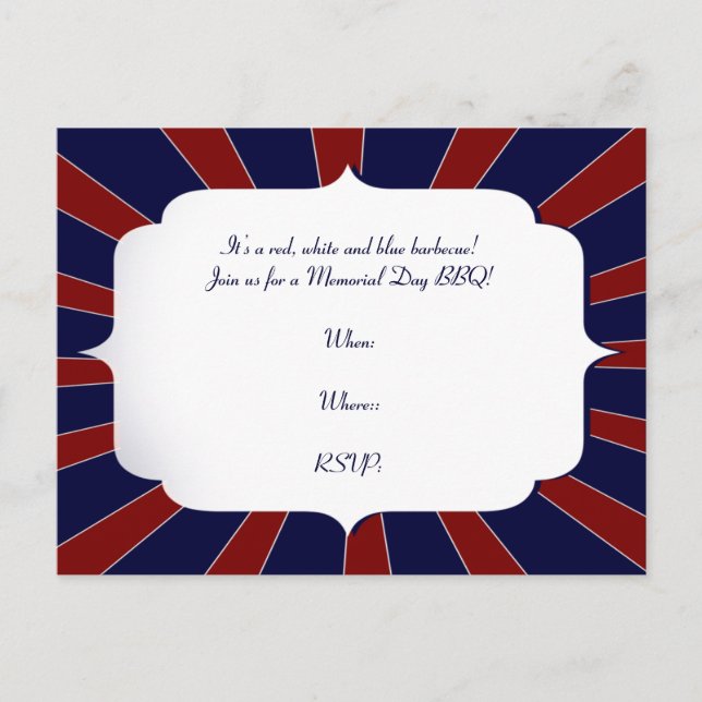 Postal De Invitación Starburst patriótico en blanco rojo y azul (Anverso)