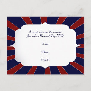 Postal De Invitación Starburst patriótico en blanco y azul rojos