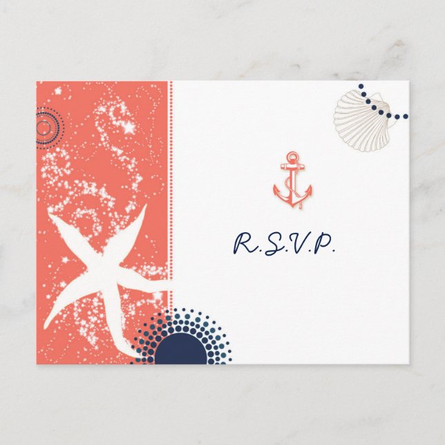 Postal De Invitación Starfish Beach Sand Nautical Wedding RSVP (Anverso)