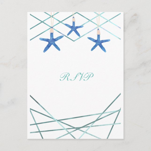 Postal De Invitación Starfish & Modern Line Elegant Beach Wedding RSVP (Anverso)