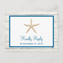 Postal De Invitación Starfish Whitewashed Wood Beach Wedding RSVP