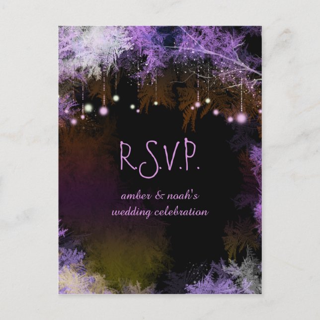 Postal De Invitación Starry Evening Forest Purple Wedding RSVP (Anverso)