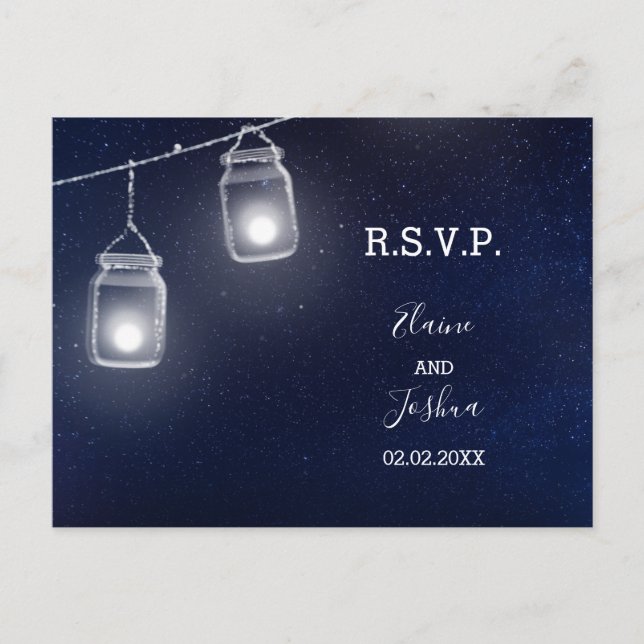 Postal De Invitación Starry sky mason jars boda rsvp (Anverso)