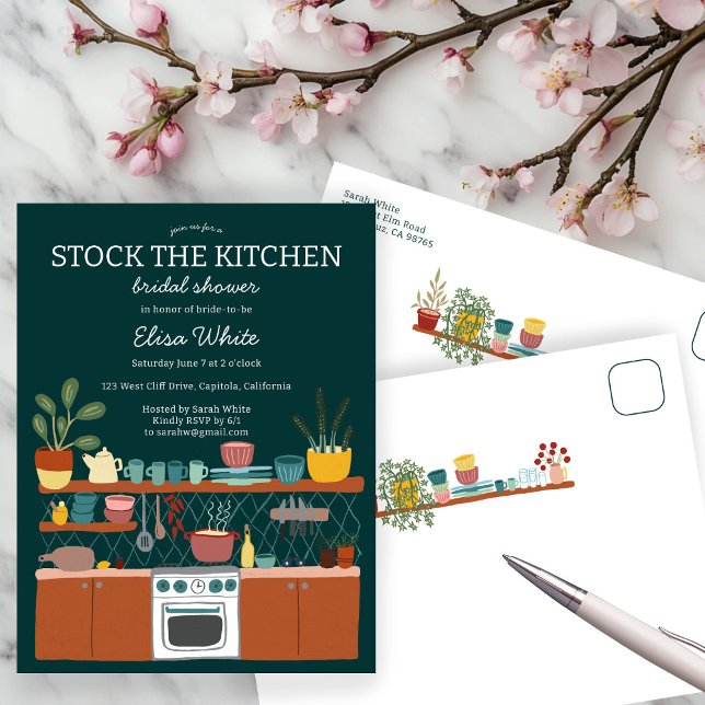 Postal De Invitación STOCK THE KITCHEN Bridal Shower Cute CUSTOM (STOCK THE KITCHEN Bridal Shower Cute CUSTOM Invitation Postcard
)
