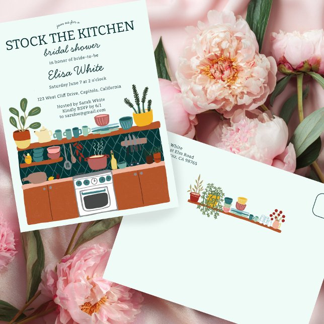 Postal De Invitación STOCK THE KITCHEN Bridal Shower Cute CUSTOM (STOCK THE KITCHEN Bridal Shower Cute CUSTOM Invitation Postcard
)