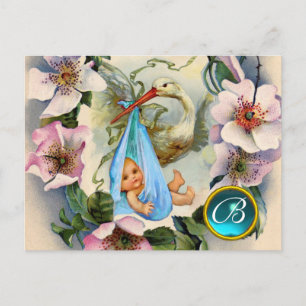 POSTAL DE INVITACIÓN STORBOY BABY SHOWER, MONOGRAMA DE ROSAS PINK WILD