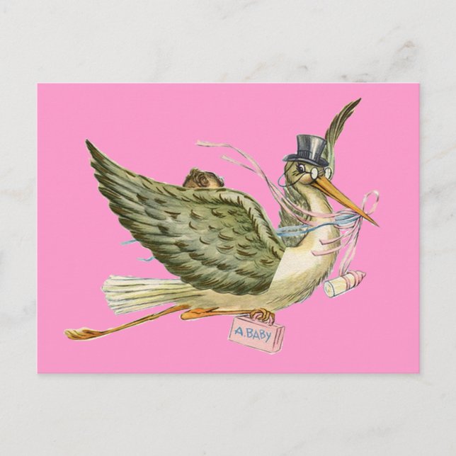 POSTAL DE INVITACIÓN STORK BABY SHOWER (Anverso)