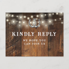Postal De Invitación String Lights Wood Song Request RSVP Postcard