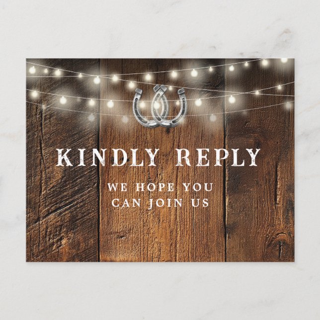 Postal De Invitación String Lights Wood Song Request RSVP Postcard (Anverso)
