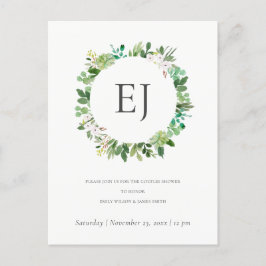 POSTAL DE INVITACIÓN SUCCULENT FOLIAGE WREATH MONOGRAM PAREJAS DUCHA