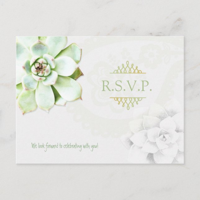 Postal De Invitación Suculento Cactus Wedding RSVP (Anverso)