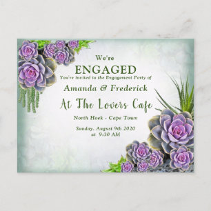 Postal De Invitación Suculento Sea Green,Violet Bouquet Engagement