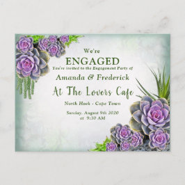 Postal De Invitación Suculento Sea Green,Violet Bouquet Engagement