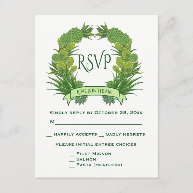 Postal De Invitación Suculentos y Cactus del Suroeste de RSVP Verde Flo (Anverso)