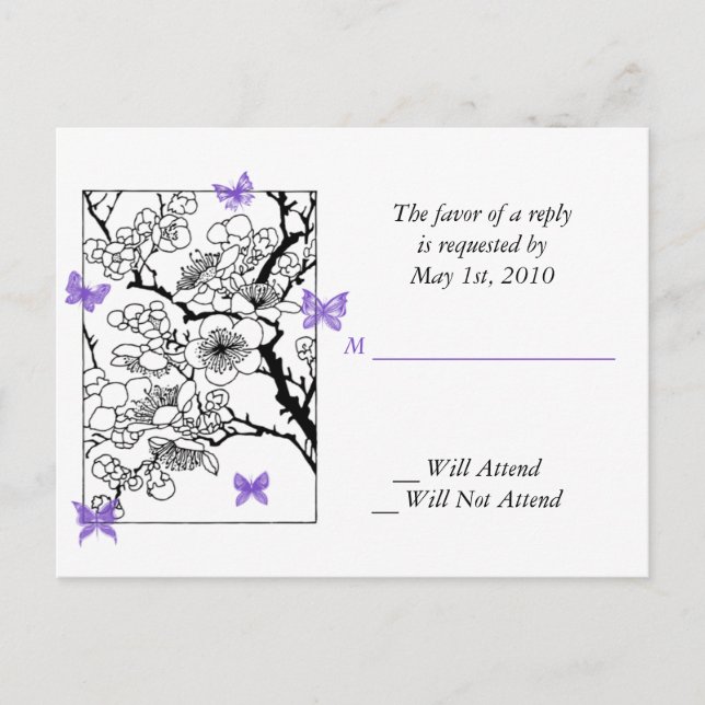 Postal De Invitación Sueños de Mariposa: Arte Japonés Inspirado en Viol (Anverso)