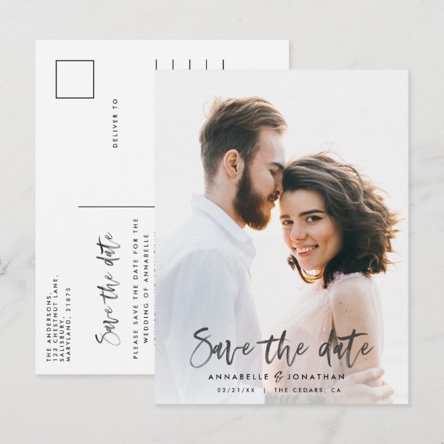 Postal De Invitación Sugerencias de bodas de escritura de acuarela mode (Anverso / Reverso)