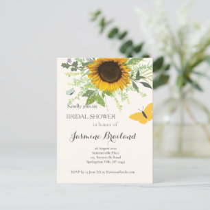 Postal De Invitación Sunflower and butflies Bridal Shower  