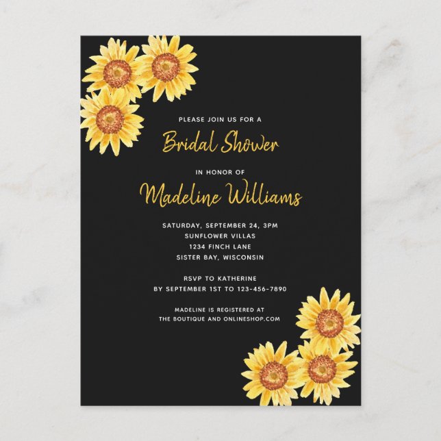 Postal De Invitación Sunflower Bridal Shower (Anverso)