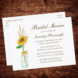 Postal De Invitación Sunflower Country Yellow Floral Brillante Ducha