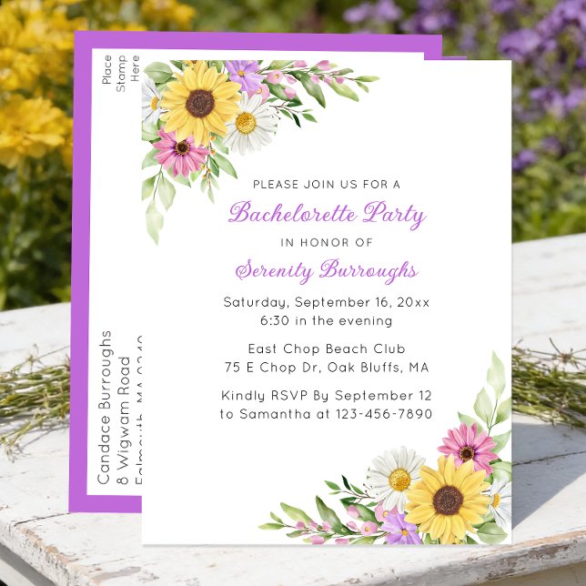 Postal De Invitación Sunflower Daisy Boho Spring  Garden Bachelorette (Subido por el creador)