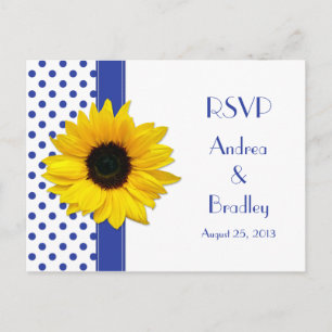 Postal De Invitación Sunflower Royal Blue Polka White Polka Boda de Pun
