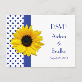 Postal De Invitación Sunflower Royal Blue Polka White Polka Boda de Pun