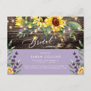 Postal De Invitación Sunflower y Lavender Bridal Rústica Ducha