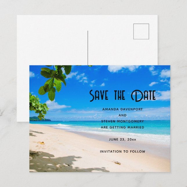 Postal De Invitación Sunny Tropical Beach Photo Save the Date (Anverso / Reverso)