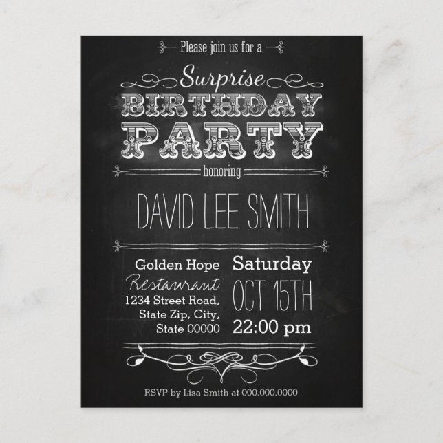 Postal De Invitación Surprise Birthday Party (Anverso)