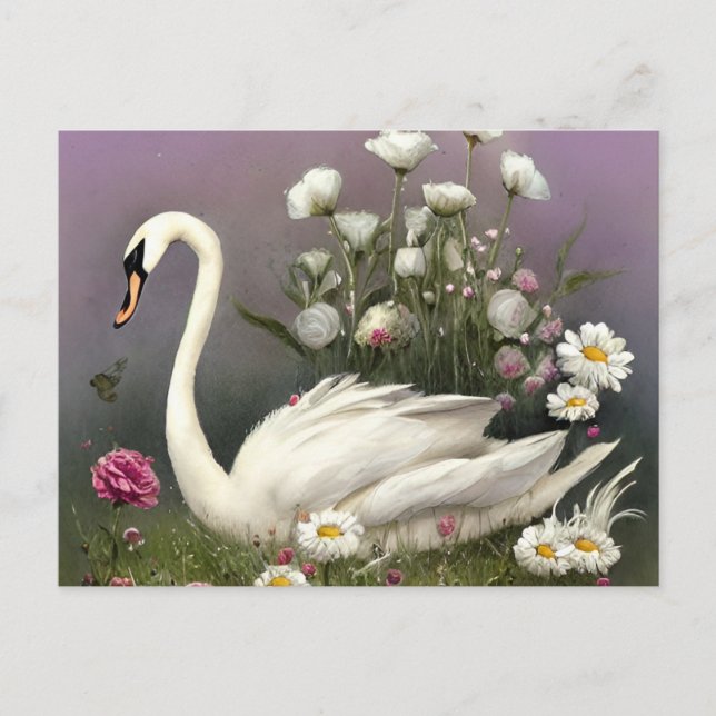 Postal De Invitación Swan en un jardín (Anverso)