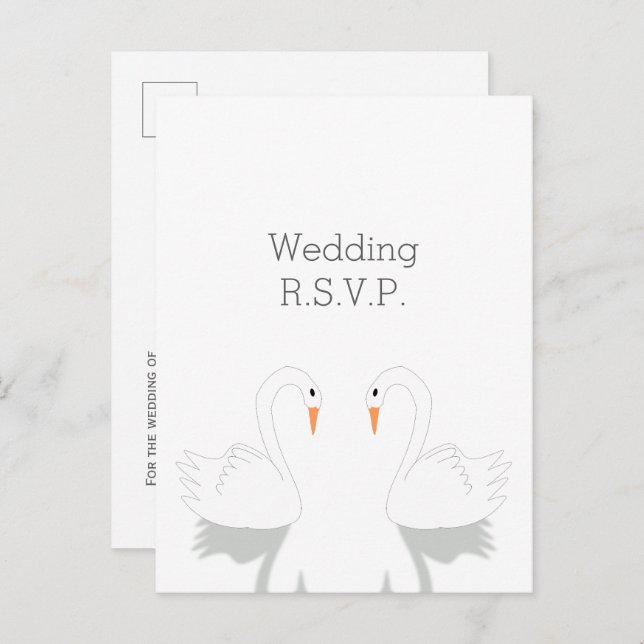 Postal De Invitación Swans Design Wedding RSVP (Anverso / Reverso)