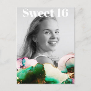 Postal De Invitación *~* Sweet 16 Birthday Photo Green PinK Mint AP29