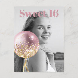 Postal De Invitación *~* Sweet 16 Birthday Photo Rosa Balloon AP29