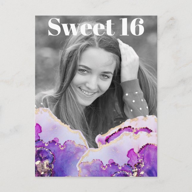 Postal De Invitación *~* Sweet 16 Birthday Photo Violet Resumen AP29 (Anverso)
