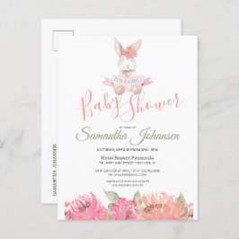 Postal De Invitación Sweet Boho Bunny Bonito Pink Floral Baby Shower
