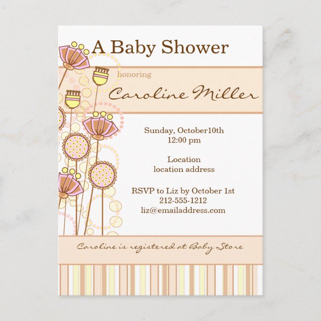 Postal De Invitación Sweet Groovy Blooms Baby Shower (Anverso)