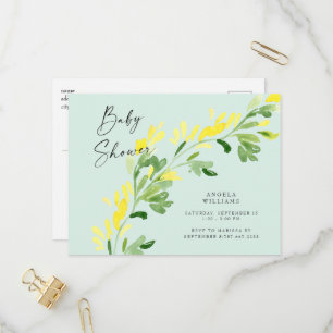 Postal De Invitación Sweet Mint Yellow Wildflowers Baby Shower