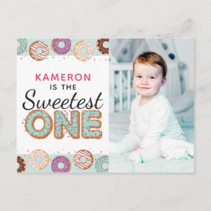 Postal De Invitación SWEETEST ONE Blue Iced Donuts First Birday Photo