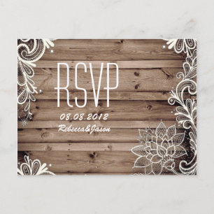 Postal De Invitación swirls lace barn wood country boda RSVP